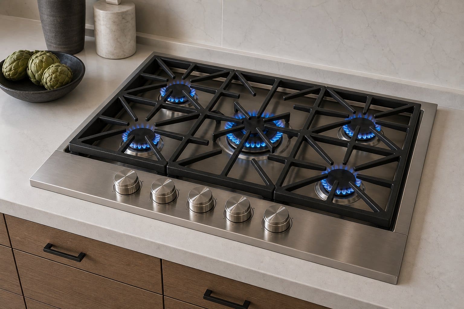 Thermador built-in column and cooktop in a modern Cupertino kitchen