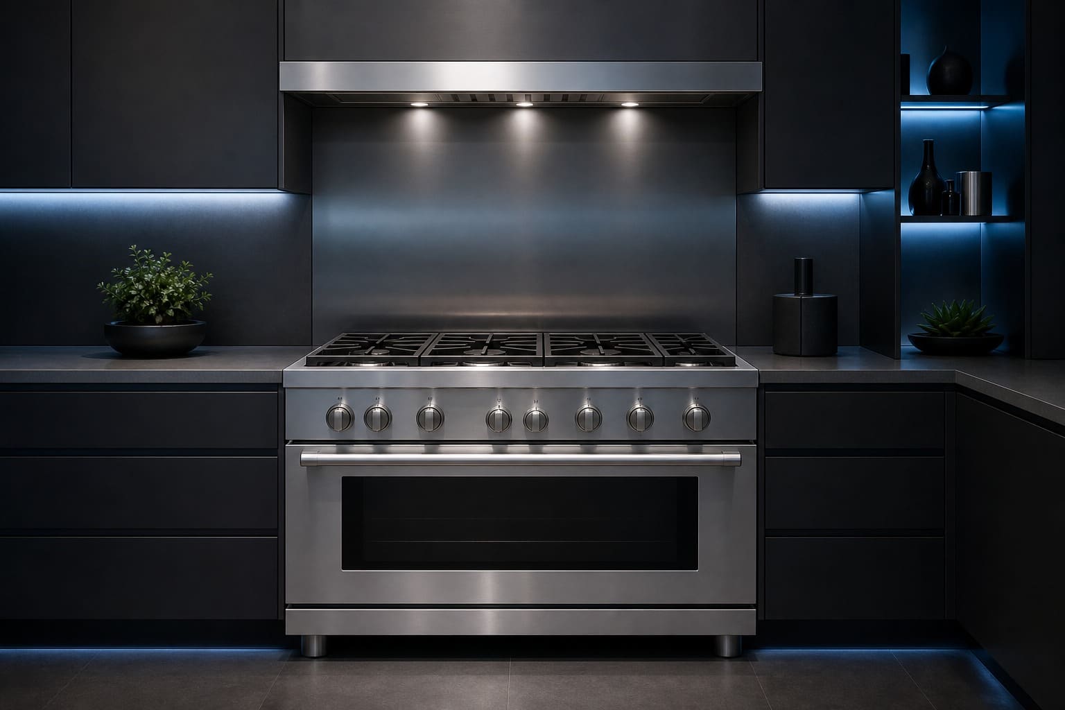 Viking professional range and built-in refrigeration in a Cupertino kitchen