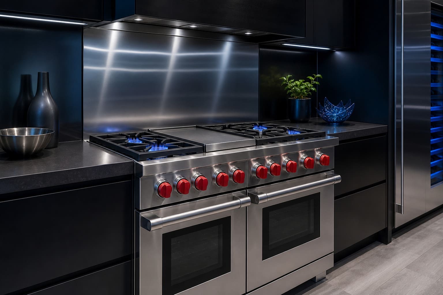 Wolf professional dual-fuel range in a high-end Cupertino remodel kitchen
